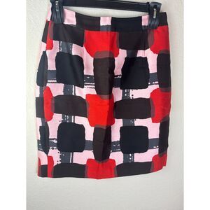 Kate Spade New York Silk Blend Abstract Print Mini Skirt - Red/Pink/Black 8